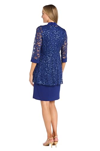 Image of R&M Richards Women's Embellished Sequin Lace Jacket and Shift Dress with Necklace for Mother of the Bride & Cocktail Party