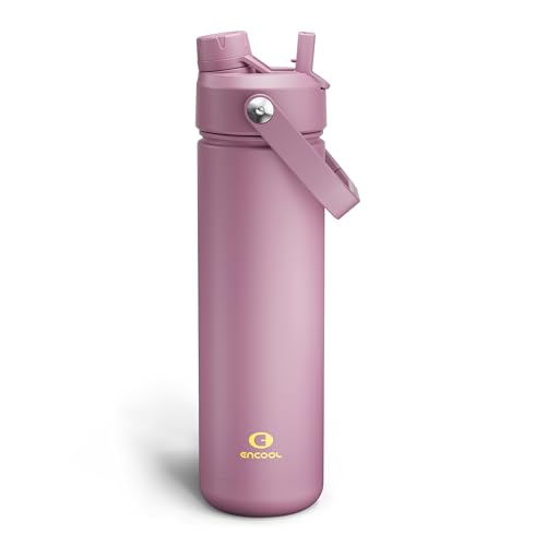 Image of ENCOOL Insulated Water Bottle with Straw Stainless Steel Water Bottle, Leak-Proof, BPA-Free, Double Wall Vacuum Keeps Cold for 24 Hours for Sports, Travel, School (26 oz, Mountbatten Pink)