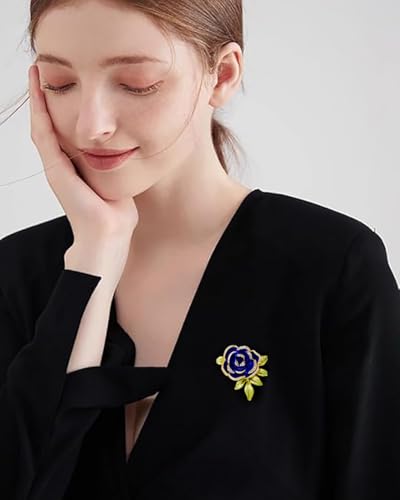Image of Dainty Rose Flower Leaf Brooch Pin for Women Unisex Elegant Enamel Crystal 3D Floral Dainty Dress Accessories Birthday Holiday Jewelry Gift
