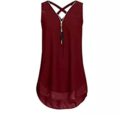 Jellbaby - Camiseta de Gasa sin Mangas con Cuello en V para Mujer, Rojo Vino, XXX-Large