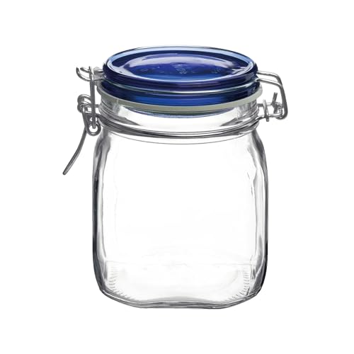 Bormioli Rocco Fido Square Jaw with Blue Lid, 25-1/4-Ounce, 149520M04121197