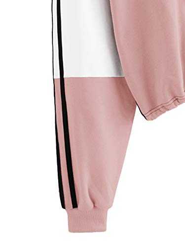 SweatyRocks Women's Casual Long Sleeve Colorblock Pullover    Hoodie Sweatshirt Crop Top Pink S