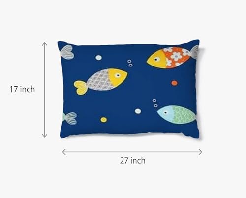 Image of RD FABS Glace Cotton Wrinkle Free Soft Hypoallergenic Bed Sheet | Cartoon Printed | Single Bedsheet Bedsheet for Kids Room Boys Girls with 1 Pillow Cover (60x90 Inches /Blue /Fish), 144 TC