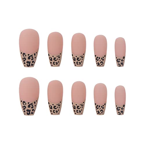 Imsohot Matte Coffin Press On Nails Medium Leopard Fake Nails With Nail Glue Ballerina Nude False Nails French Acrylic Nails For Women #TOP1