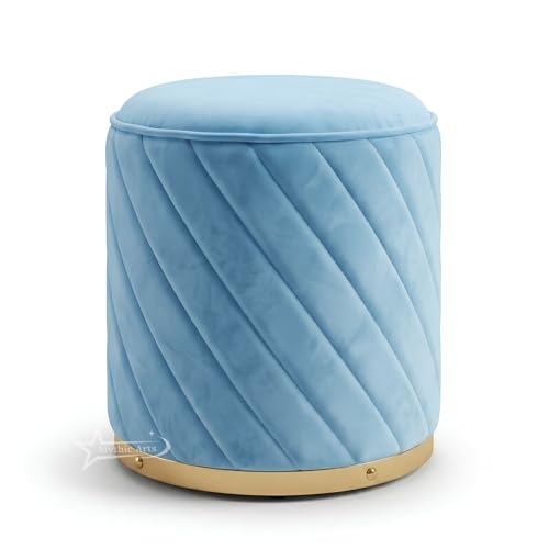 Image of Mythic Arts Ottoman Stool, Puffy Stool, Sitting Stool, Modern Upholstered Round Ottoman, Dressing Table for Living-Sky Blue