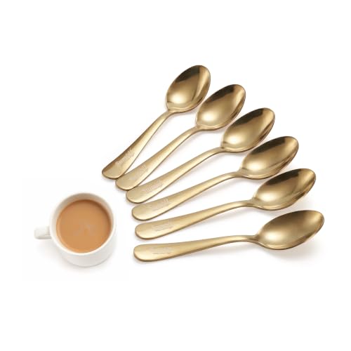 Image of Sumeet Stainless Steel Golden Baby /Meduim Premium Spoon Set of 6 Pc - (15.5cm L) (1.6mm Thick)