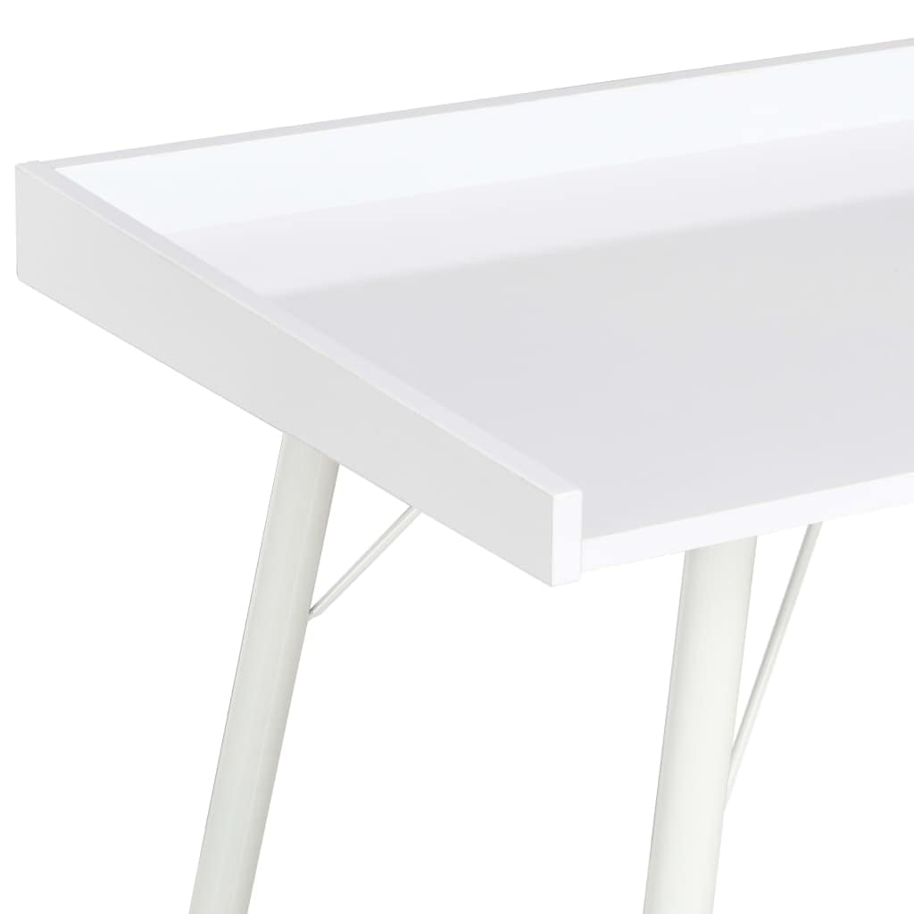 Biurko białe 90 x 50 x 79 cm z podwyższoną ścianką tylną i ścianką boczną, nowoczesne biurko narożne z materiału drewnopochodnego z malowanymi proszkowo nogami, kompaktowy stół roboczy do