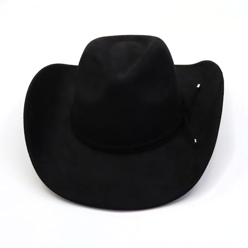 Image of Western Cowboy Hat for Women Men Wide Brim Cowboy Hat for Women with Woven Buckle Belt Suede Classic Fedora Hats