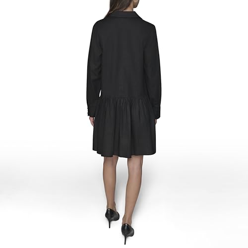 Image of Karl Lagerfeld Women's Gathered Flounce Linen Longer Sleeved Shirt Dress