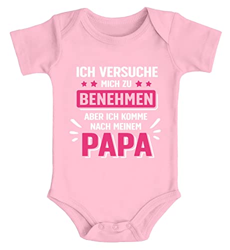 MoonWorks® Baby Body Bedruckt mit Spruch Ich versuche Mich zu benehmen witzige Sprüche Bio-Baumwolle Jungen & Mädchen Mädchen rosa 0-3 Monate