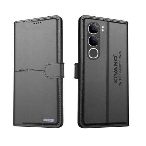 Image of Compatible with Vivo Y300 5G Flip Cover | Leather Finish | Inside Pockets & Inbuilt Stand | Shockproof Wallet Style Magnetic Closure Back Cover Case