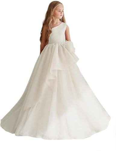 GZCYL One Shoulder Pageant Dresses for Girls Blush Pink Flower Girl Dress for Wedding Tulle Kids Princess Ball Gowns