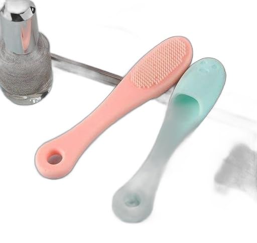 Face Brush 2 Pcs Silicone Face Cleaner Blackhead Remover Brush Cleanser Nose Pore Brush Finger Scruber Tool Facial Skin Cleaner Massage Brush Green and Red " UNIQ3-image-28