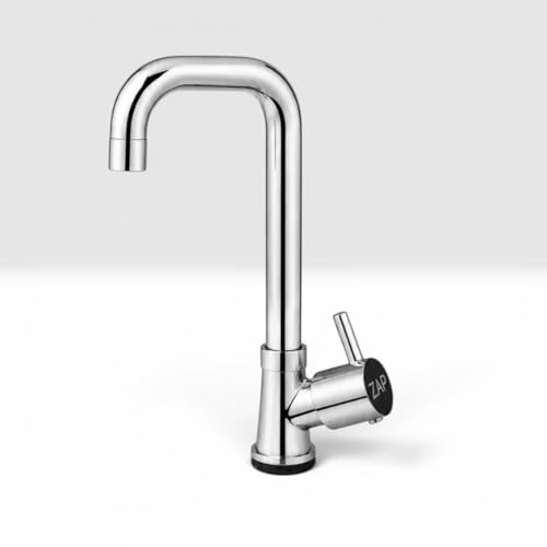 Image of ZAP AquaSwan Brass Swan Neck Kitchen Tap | 360 Swivel Spout Faucet | Heavy Duty Chrome Finish Deck Mounted Sink Tap | Leak Resistant Kitchen Faucet for Sink, Wash Basin & Utility Area