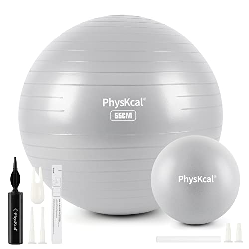 PhysKcal 55cm Grey Dicker Gymnastikball und 23 cm Pilatesball Set, Anti...