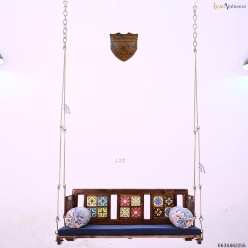 Royal Ambience Wooden/Jhula Reversible Tile with Brass Coated Chain 52" Swing Without Cushion- Mannu