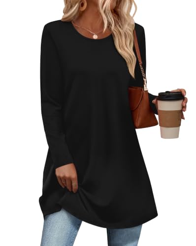 OFEEFAN Fall Long Sleeve Shirts For Women Casual Crew Neck Tunic Tops