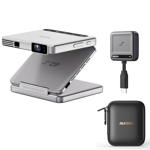 Image of Aurzen ZIP Tri-Fold DLP Mini Projector + CastPlay Pro Dongle + Case, Pico Projector Kit for Cookie, Art Tracing, Sewing, Travel, White