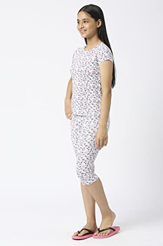 Image of SINI MINI Round Neck with Half Sleeve Top & Capri Beige Girls Casual Pack of 1 Night Suit Set