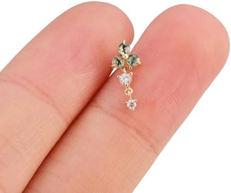 Moss Agate Round Stud Earring/Push Back Stud Earring/Round Earring/Moss Agate Helix Conch Stud Piercing/Back Piercing