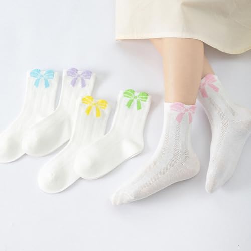 5-Pack Girls Bow Breathable Mesh Socks White Combed Cotton Thin Summer Ankle Socks for Kids Toddlers2