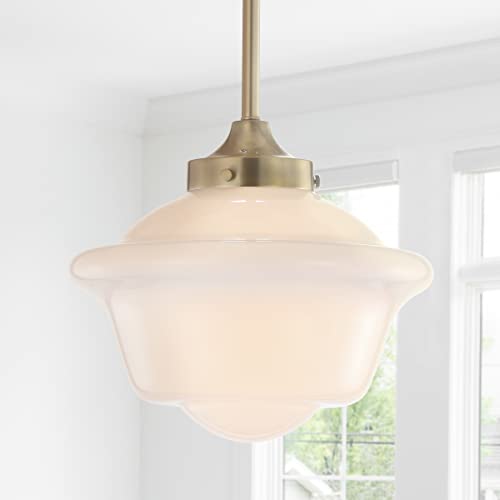 JONATHAN Y 9.5" Brass Gold/White Modern Schoolhouse LED Pendant Light Fixture, Adjustable Drop Metal Hanging Lamp with White Glass Shade for Kitchen Island, Dining Room, Foyer (JYL3517A) by JONATHAN Y - Image 7