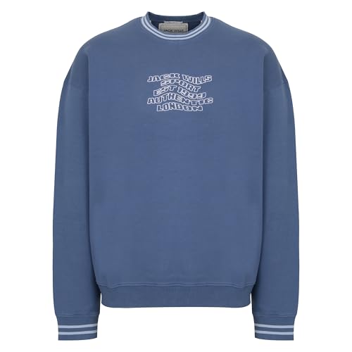 Image of Jack Wills Mens Tipped Graphic Crew Long Sleeve Cotton Sweater Steel Blue XL