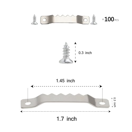 Image of 100 Pack Heavy Duty Sawtooth Picture Hangers with 200 Screws Silver Small Sawtooth Hangers for Picture Frames, Paintings, Artwork, Photos, and Home Decor Silver Sawtooth Picture Frame Hangers