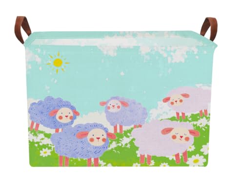 Image of NTAOHAMPER Rectangular Storage Basket Empty,Storage Bin with Handles,Room Decor,Gift Basket,Book Box(Cute Sheep)