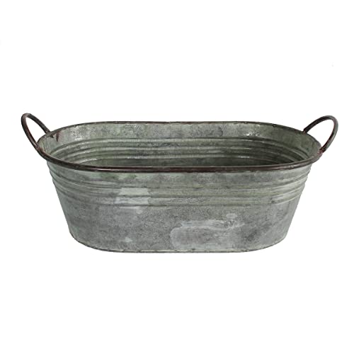 colourliving Pflanztopf Pflanzgefäß Zinktopf Serie Old Green oval oder rund Blumentopf Metall Übertopf (oval, 49,5x27x16 cm)