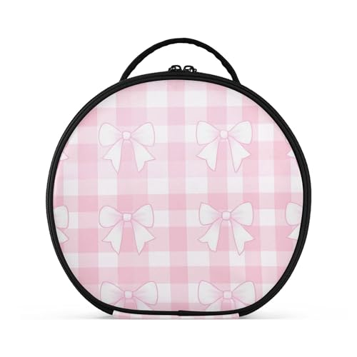 Takiito Bows on Pink Gingham Travel Makeup Case Portable Makeup Box Artist Cosmetic Case Organizer With Adjustable Dividers