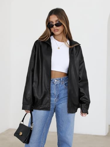 Womens Leather Jackets Faux Oversized Motorcycle Bomber Coats Fall Outfits Winter Fashion Clothing2