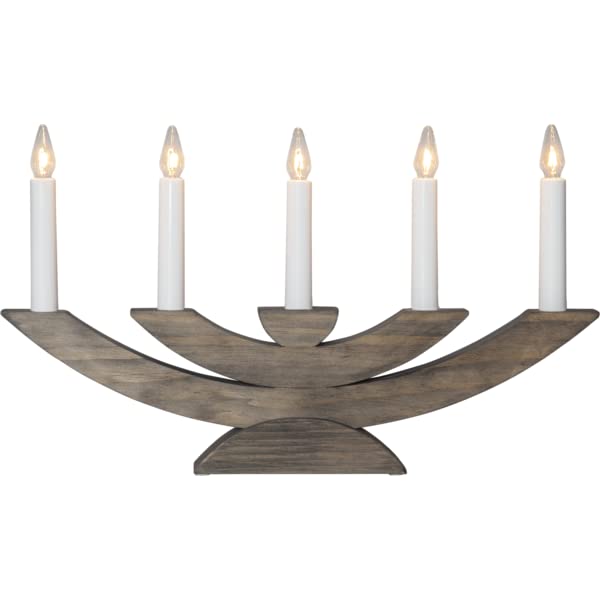 Star Trading Fensterleuchter Navida Elektrisch - Skandinavischer Advent Leuchter aus Holz mit 5 Kerzen, Warmweißes Licht, 42 cm, für Fensterbank, IP20