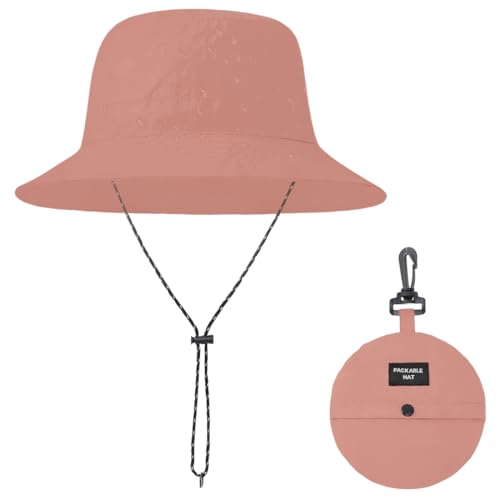 ZKGYUS Sombrero de Pesca Plegable, Sombrero Impermeable para el Sol, Sombrero de Verano Plegable con protección UV para Hombres y Mujeres, Senderismo, Rojo ladrillo