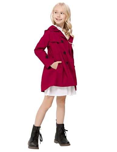 Kukume Kids Girls Outwear Jacket Hooded Lightweight Button Down Trench Coat Waterproof Active Windbreaker #TOP1