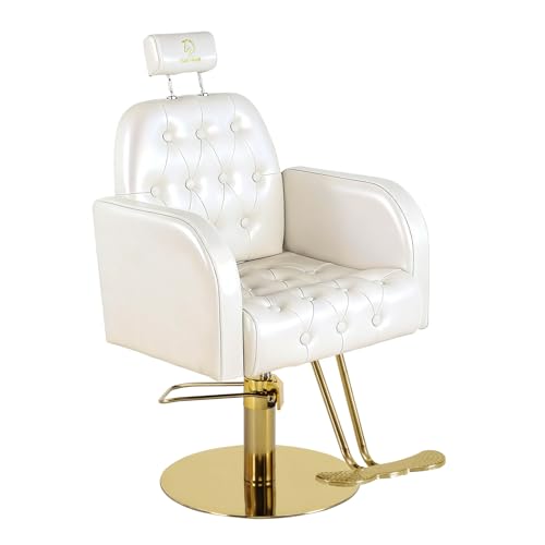 Image of Vintage Barber Chair,360 Swivel Salon Chair with Reclining,Adjustable Height,Professional Stylist Chair with Heavy-Duty Hydraulic Pump,Spa Equipment for Barbershop,Beauty,Home (Glossy White)