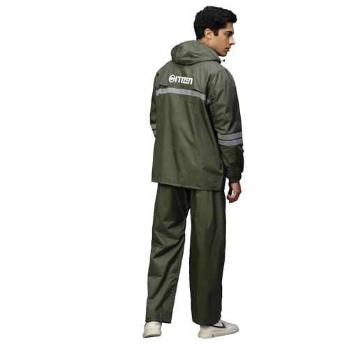 Image of Citizen Raincoat for Men with Adjustable Hood, Waterproof Pant and Carry Pouch | Reflective Strips Standard Length| Double Layered Tapping Rubberized Fabric | Durable & Lightweight Rainsuit
