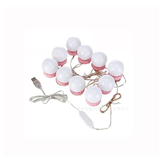 Tiardey 10pcs Luces de Espejo Kit de Luces de Espejo de tocador USB Luces de Espejo con 10 Bombillas LED 3 Modos de Color y 10 Brillo para Maquillaje y Espejo de tocador - Base Rosa