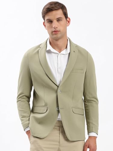 Image of SHOWOFFFF Men Solid Single Breasted Casual Blazer | Notched Lapel Full Sleeves Cotton Blazer for Mens | Slim Fit Regular Length Blazer for Men's