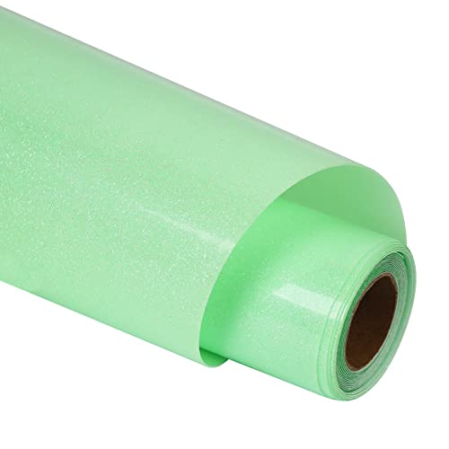 Image of guangyintong Heat Transfer Vinyl Roll, Glow Glitter Light Green, 12'' x 5ft, HTV Tape for T-Shirts, All Cutter Machine Compatible, Waterproof, Easy to Cut & Weed