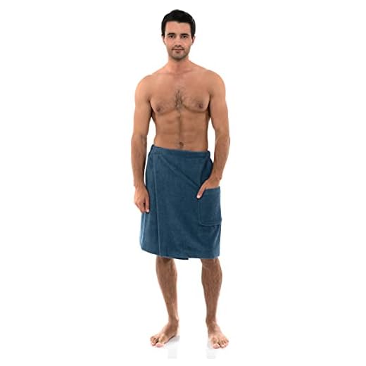 TowelSelections Men's Wrap, Shower & Bath Terry Towel with Snaps Small/Large Stellar Blue