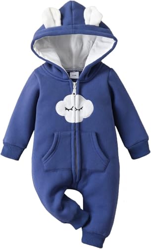 Image of First Kick Baby and Kids cotton fleece romper jumpsuit onesie sleepsuit clouds embroided