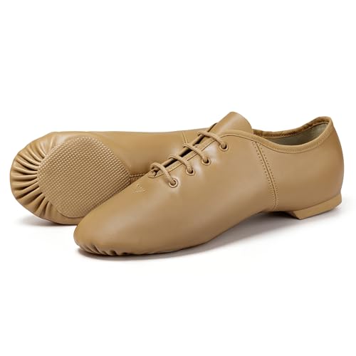 Image of Linodes Leather Lace Up Unisex Jazz Shoe for Women and Men's Dance Shoes
