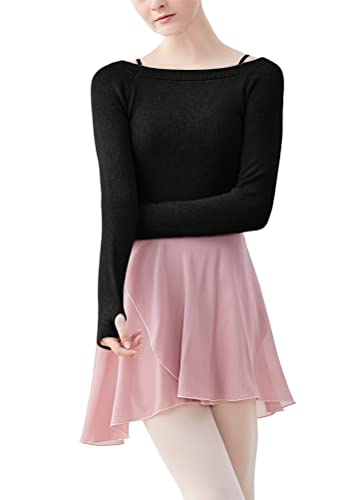 ORANDESIGNE Teenager Mädchen Damen Langarm Tanz Pullover Weich Ballett Warm Up Pullover Trikots Tanz Ballett Pullover Strickjacken Langarm Tanzpullover für Kinder Mädchen A Schwarz 130