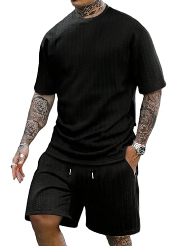 Image of Zilcon Men's 2 Pieces Outfits Casual Quarter Zip Polo Shirt and Shorts Set Athletic Jogging Summer Tracksuit