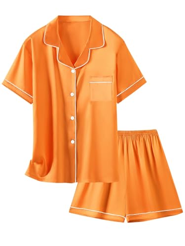 Image of Girls & Womens Satin Pajamas Set, Silk Button-Down Sleepwear 2 Piece Nightwear, 3 Years - Women XXL