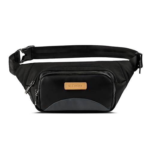 Image of Elmira Waist Bag for Men Women - Fanny Pack for Men Sling Bag for Men Chest Bag Crossbody Side Passport Travel Shoulder Small Waist Pouch for Mobile Cash (WST-001) (Black & Grey)