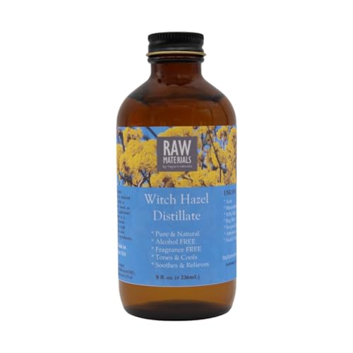 RAW MATERIALS Witch Hazel Distillate Alcohol-Free Fragrance-Free Natural Astringent Toner for Face Skin Brightening 8oz Glass Bottle