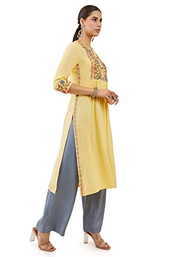 Image of Soch Women Yellow Rayon Embroidered Kurta