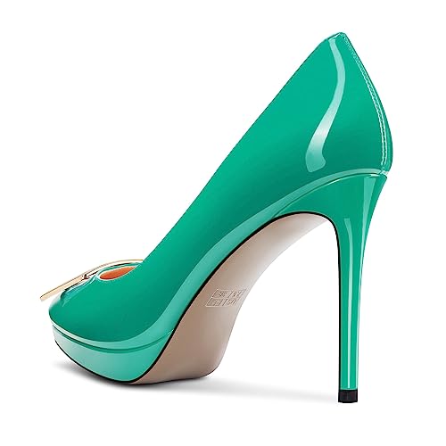 Saekcted Womens Stiletto High Platform Heel Pointed Toe Pumps Slip-on Buckle Office Basic Classic Summer Patent Leather 4.7 Inches Heels3